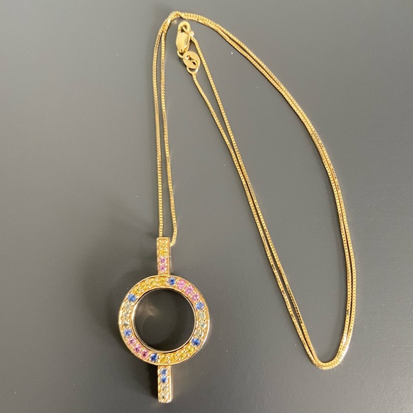 Spectacular 14kt Yellow Gold Multicolored Sapphire Pendant - Picture 5 of 10